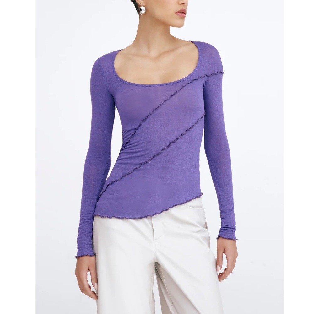Marcella Melody Sheer Top Womens XS Purple Asymmetric Jersey Fairy Chic Boho